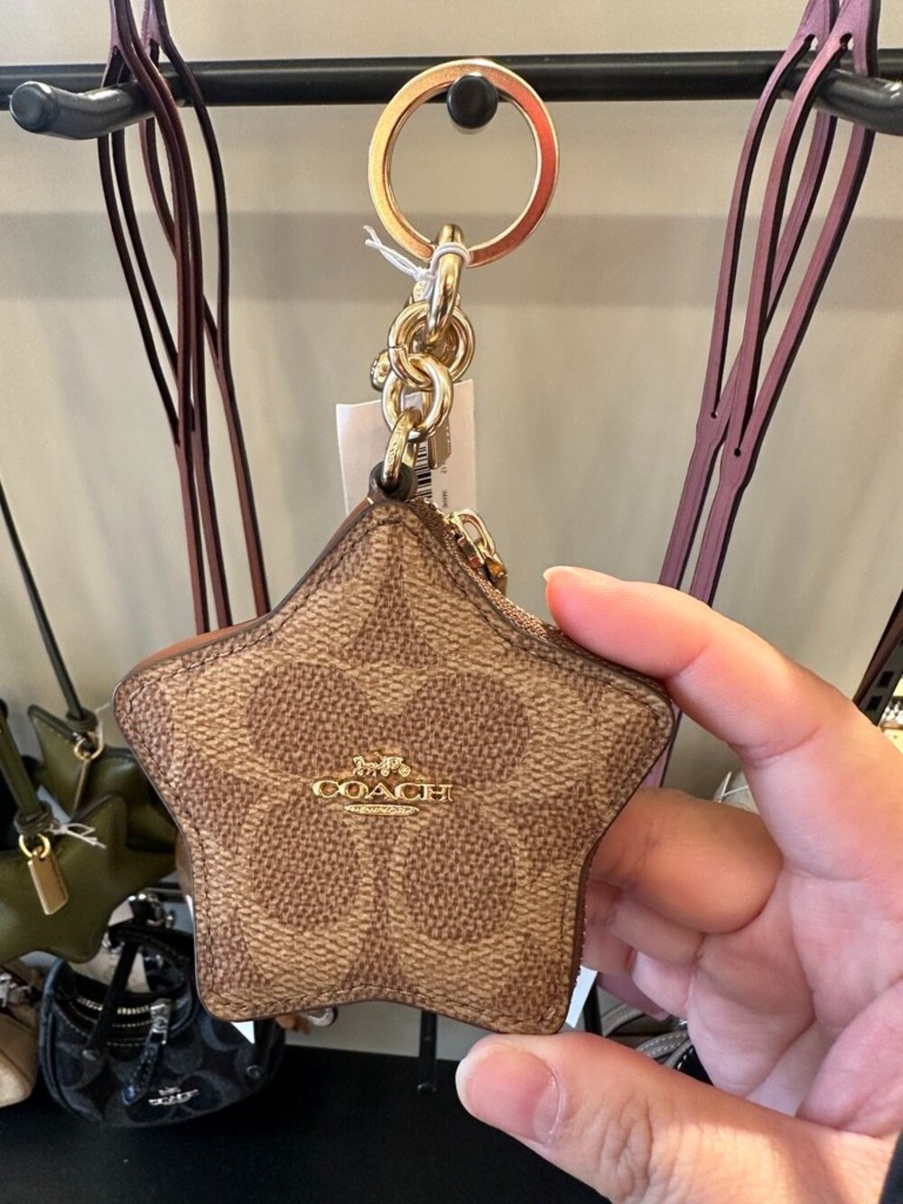 NWT! Coach CBL12 Star Bag Charm Coin Case Pouch In Signature Canvas Tan Brown